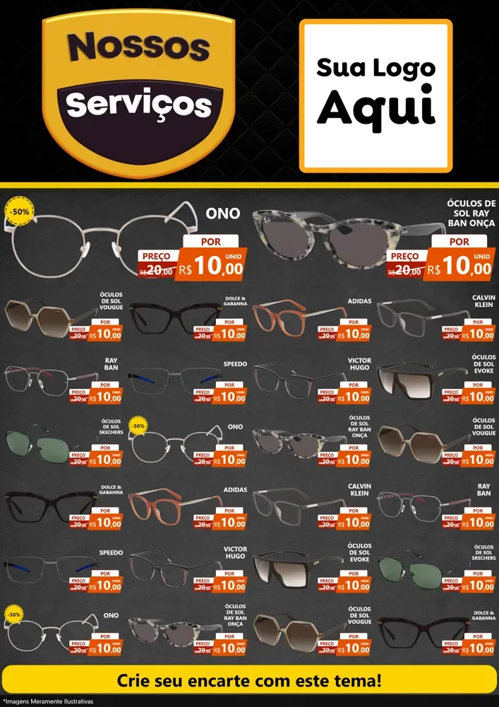 Modelo de Encarte para Encarte A4 Vertical com o tema Nossos Serviços para Óticas