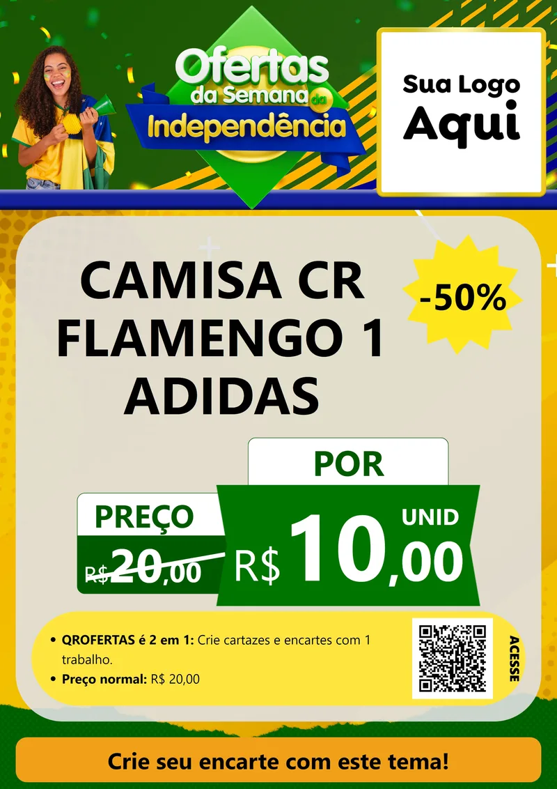 Modelo de Cartaz para Cartaz A4 Vertical com o tema Ofertas da Semana da Independência para Roupas e acessórios