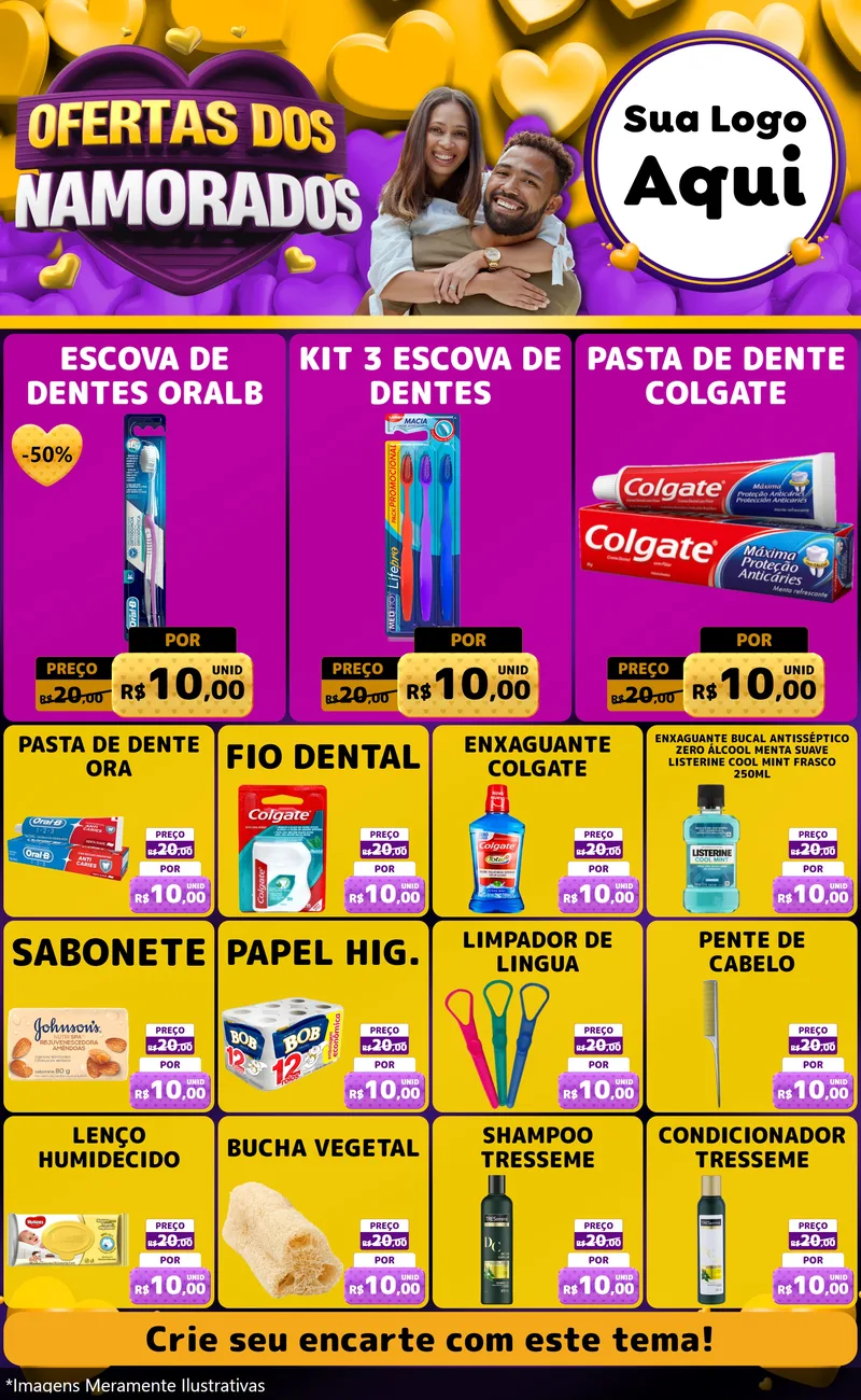 Modelo de Encarte para Encarte Grande com o tema Oferta Dos Namorados para Higiene Pessoal
