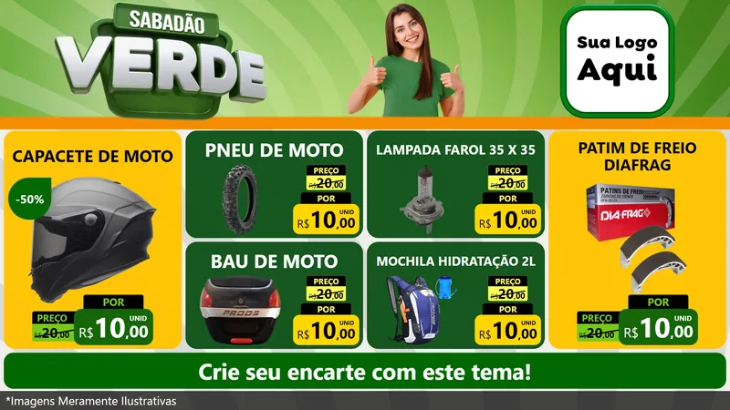 Modelo de TV para TV Horizontal com o tema Sabadão Verde para Moto peças