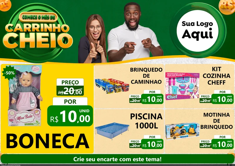 Modelo de Encarte para Encarte A4 Horizontal com o tema Carrinho Cheio para Brinquedos