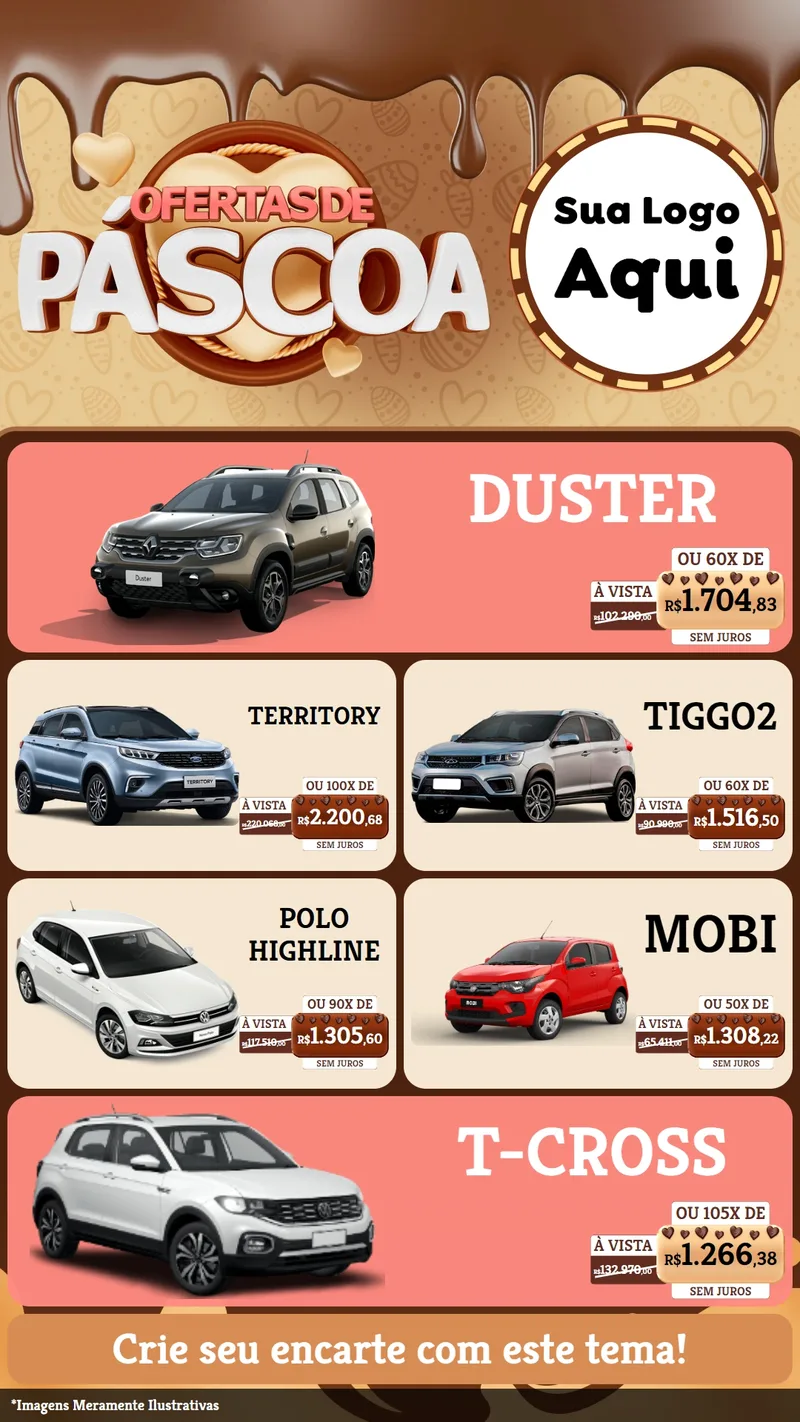 Modelo de TV para TV Vertical com o tema Ofertas de Páscoa para Concessionaria de Carros