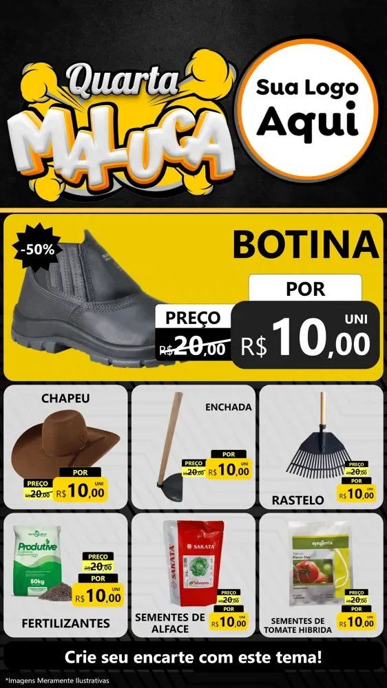 Modelo de Rede Social para Stories com o tema Quarta Maluca para Agropecuária