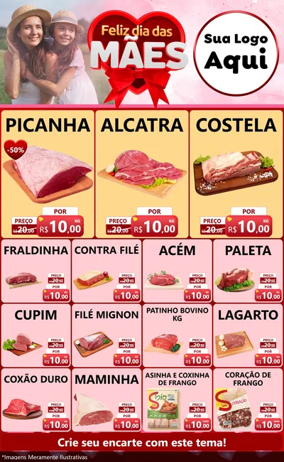 Modelo de Encarte para Encarte Grande com o tema Feliz Dia Das Mães para Açougue