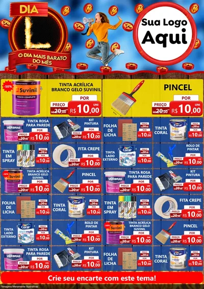 Modelo de Encarte para Encarte A4 Vertical com o tema Dia L - O Dia Mais Barato Do Mês para Tintas e Ferramentas