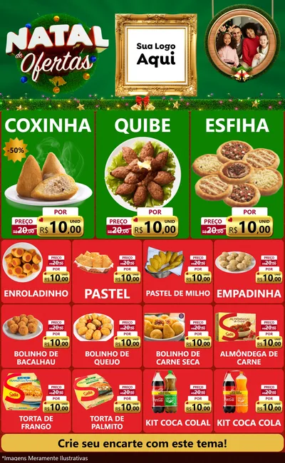Modelo de Encarte para Encarte Grande com o tema Natal de Ofertas para Salgadaria