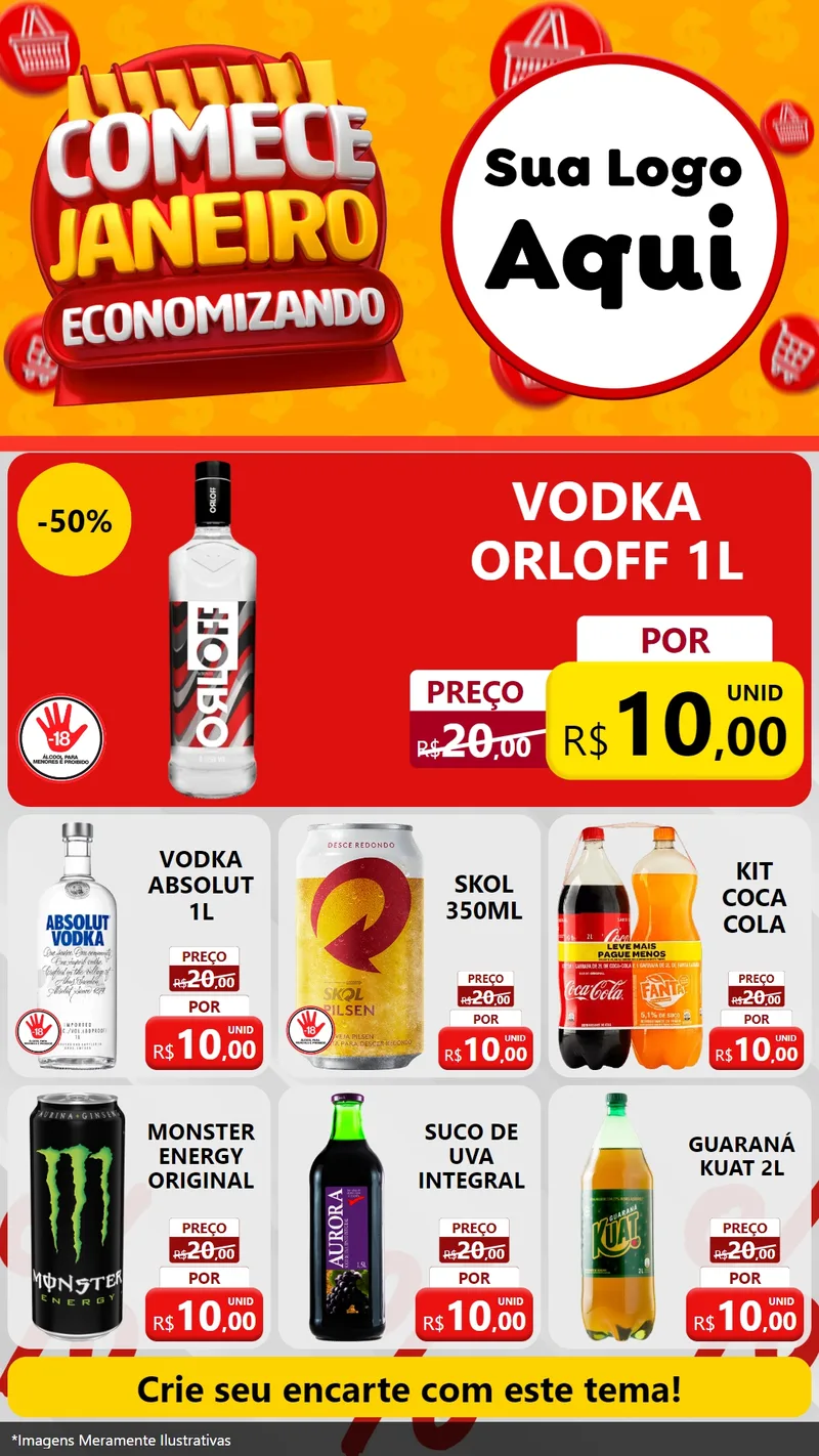 Modelo de Rede Social para Stories com o tema Comece Janeiro Economizando para Distribuidora de bebidas