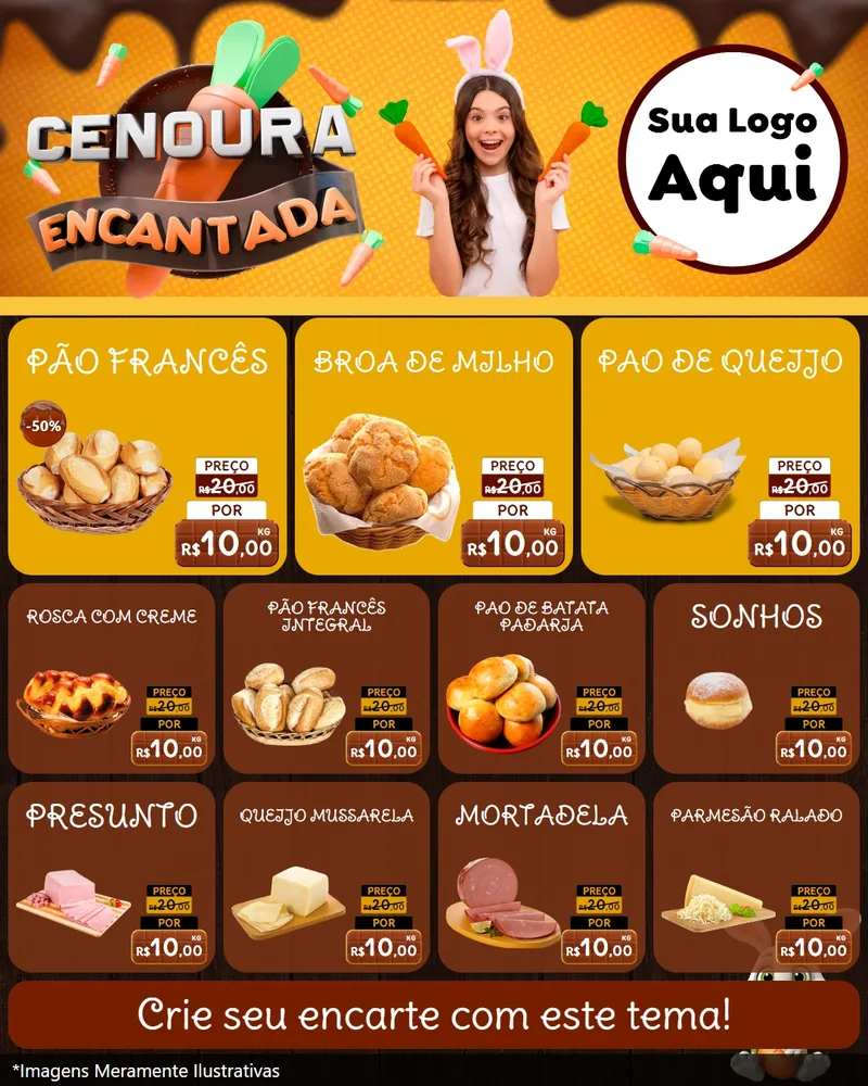 Modelo de Rede Social para Feed Instagram com o tema Cenoura Encantada - Páscoa para Padaria