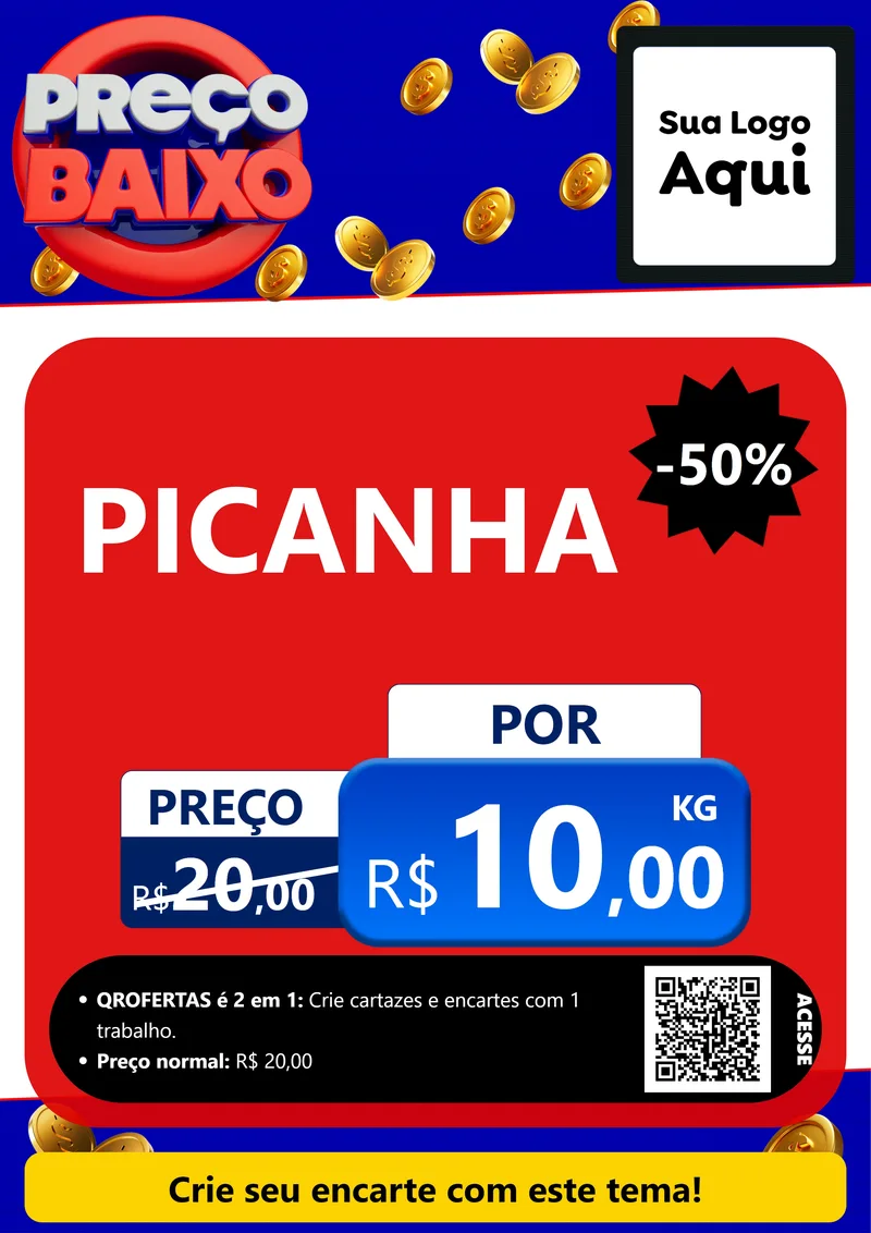 Modelo de Cartaz para Cartaz A4 Vertical com o tema Preço Baixo para Açougue