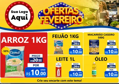 Modelo de Encarte para Encarte A4 Horizontal com o tema Ofertas de Fevereiro para Supermercado