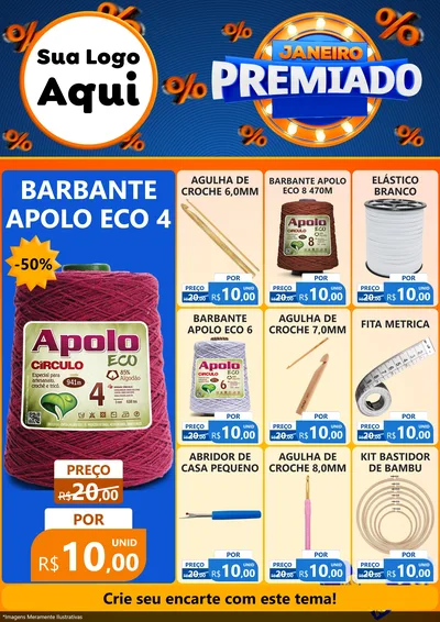 Modelo de Encarte para Encarte A4 Vertical com o tema Janeiro Premiado para Armarinho e Aviamentos