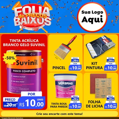 Modelo de Rede Social para Feed Facebook com o tema Folia de Preços Baixos para Tintas e Ferramentas