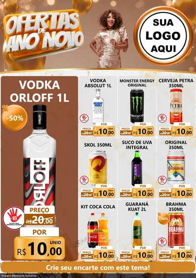 Modelo de Encarte para Encarte A4 Vertical com o tema Ofertas de Ano Novo para Distribuidora de bebidas