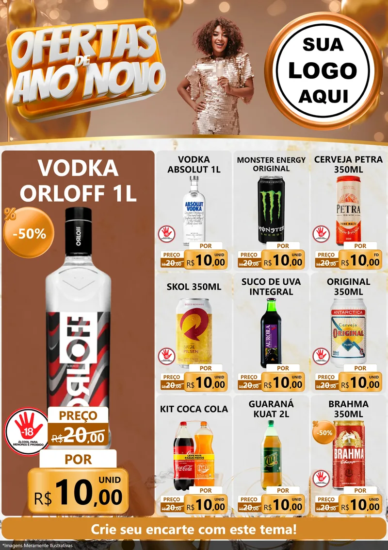 Modelo de Encarte para Encarte A4 Vertical com o tema Ofertas de Ano Novo para Distribuidora de bebidas