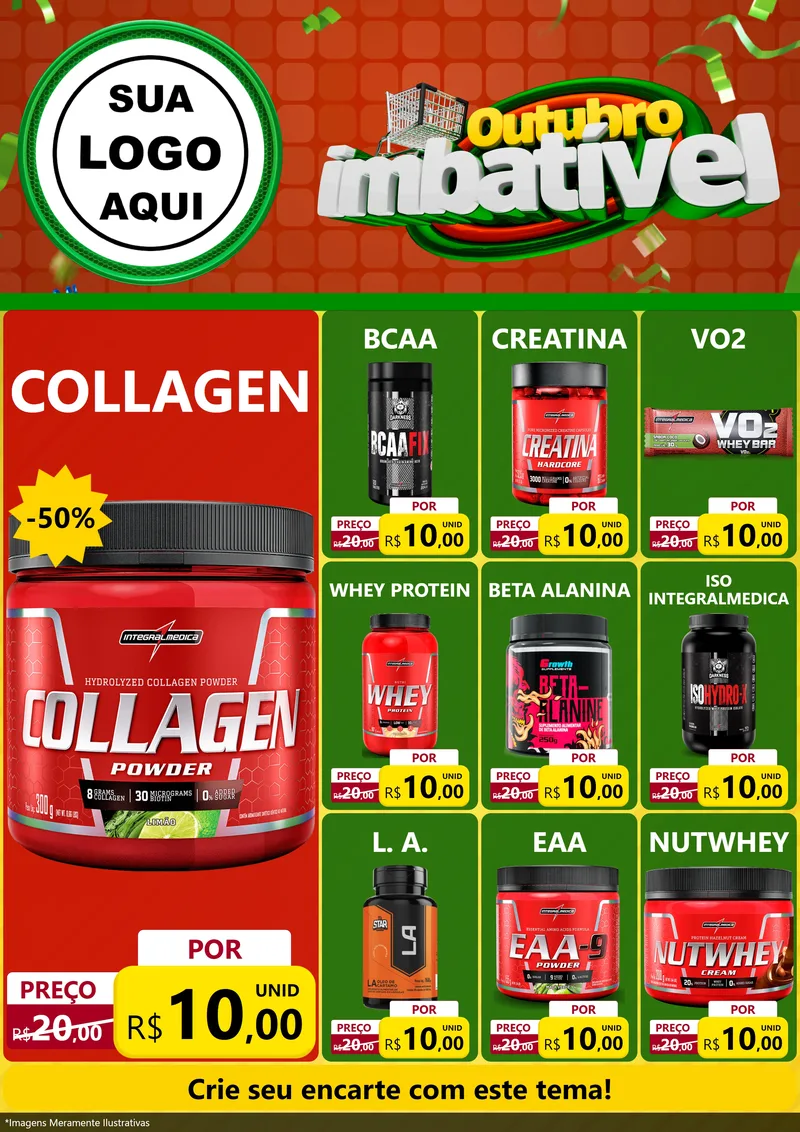 Modelo de Encarte para Encarte A4 Vertical com o tema Outubro Imbatível para Suplementos alimentares