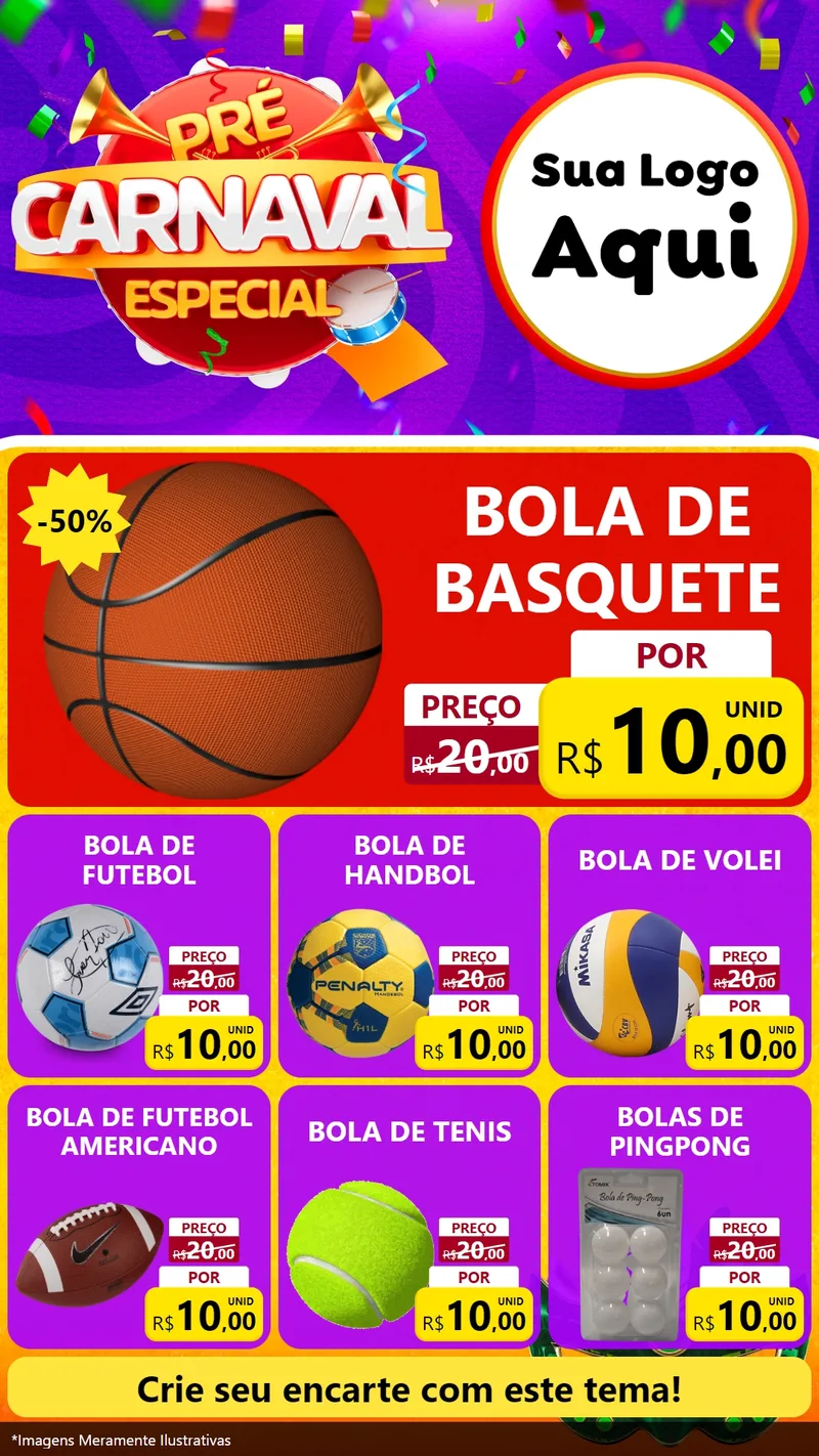 Modelo de Rede Social para Stories com o tema Pré-Carnaval Especial para Artigos Esportivos