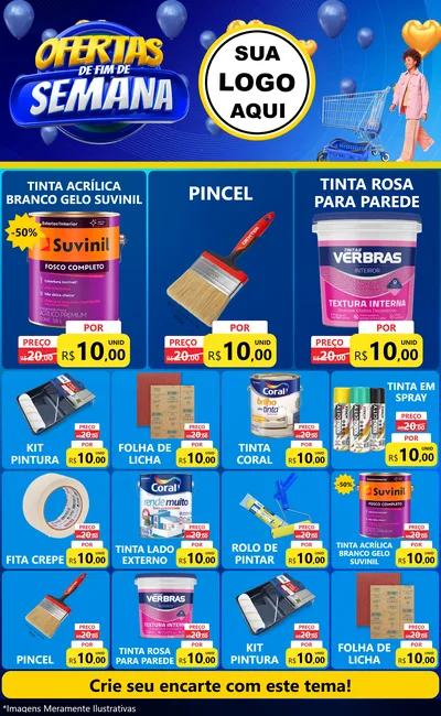 Modelo de Encarte para Encarte Grande com o tema Ofertas de Fim de Semana para Tintas e Ferramentas