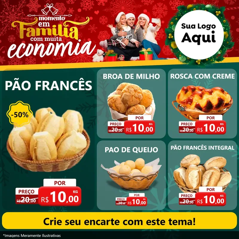 Modelo de Rede Social para Feed Facebook com o tema Momento em Família (Natal) para Padaria