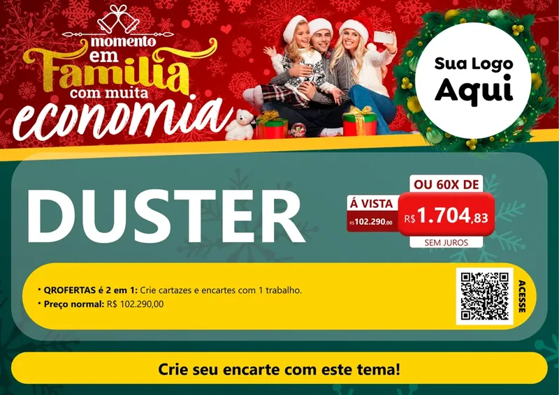 Modelo de Cartaz para Cartaz A4 Horizontal com o tema Momento em Família (Natal) para Concessionaria de Carros