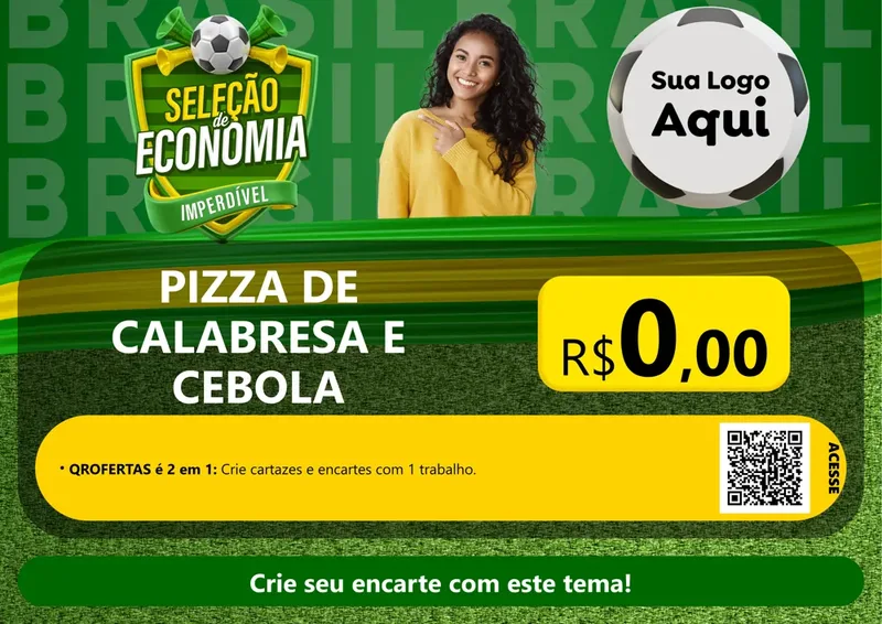 Modelo de Cartaz para Cartaz A4 Horizontal com o tema Seleção de Economia - Copa para Pizzaria