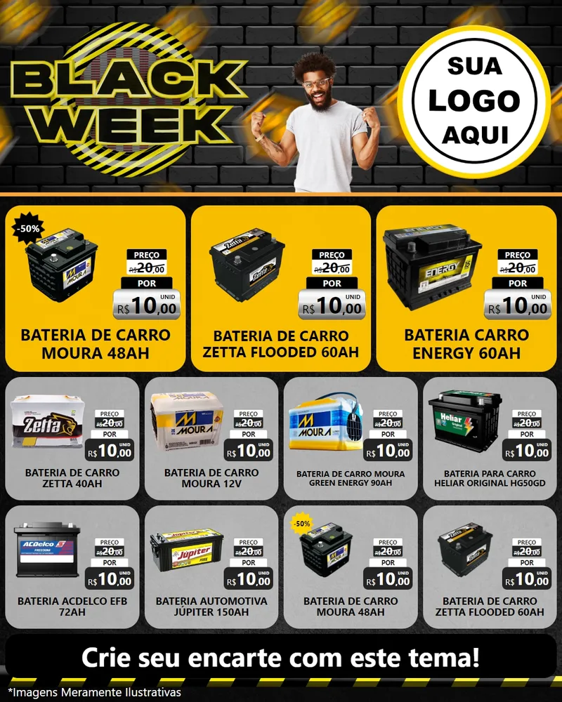 Modelo de Rede Social para Feed Instagram com o tema Black Week para Baterias Elétricas