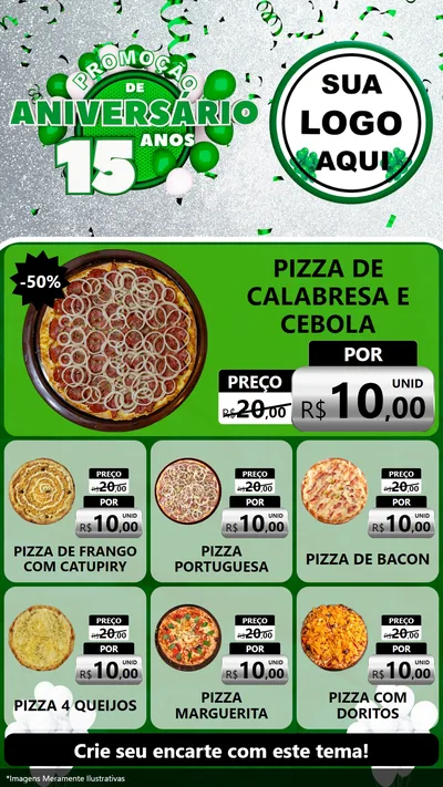 Modelo de Rede Social para Stories com o tema Promoção de Aniversário - 15 Anos para Pizzaria