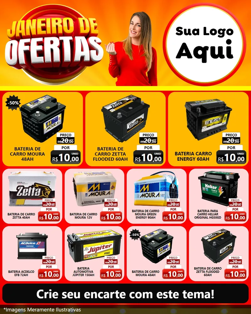Modelo de Rede Social para Feed Instagram com o tema Janeiro de Ofertas para Baterias Elétricas