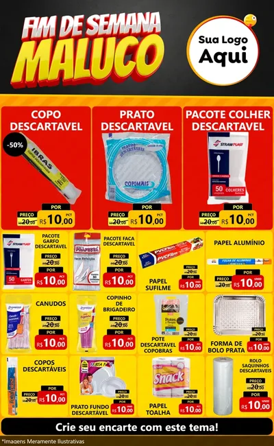 Modelo de Encarte para Encarte Grande com o tema Final de Semana Maluco para Embalagens