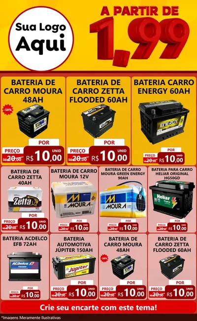 Modelo de Encarte para Encarte Grande com o tema A Partir de Um e Noventa e Nove - 1,99 para Baterias Elétricas