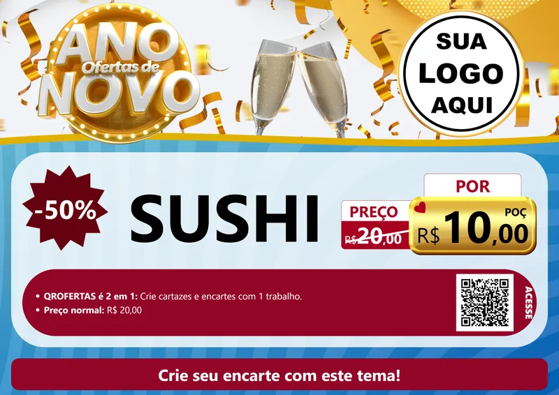 Modelo de Cartaz para Cartaz A4 Horizontal com o tema Ofertas de Ano Novo para Comida japonesa