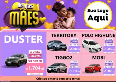 Modelo de Encarte para Encarte A4 Horizontal com o tema Dia das Mães para Concessionaria de Carros