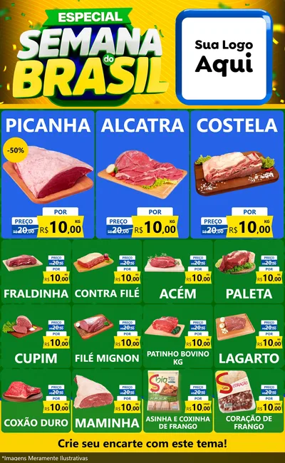 Modelo de Encarte para Encarte Grande com o tema Especial Semana do Brasil para Açougue