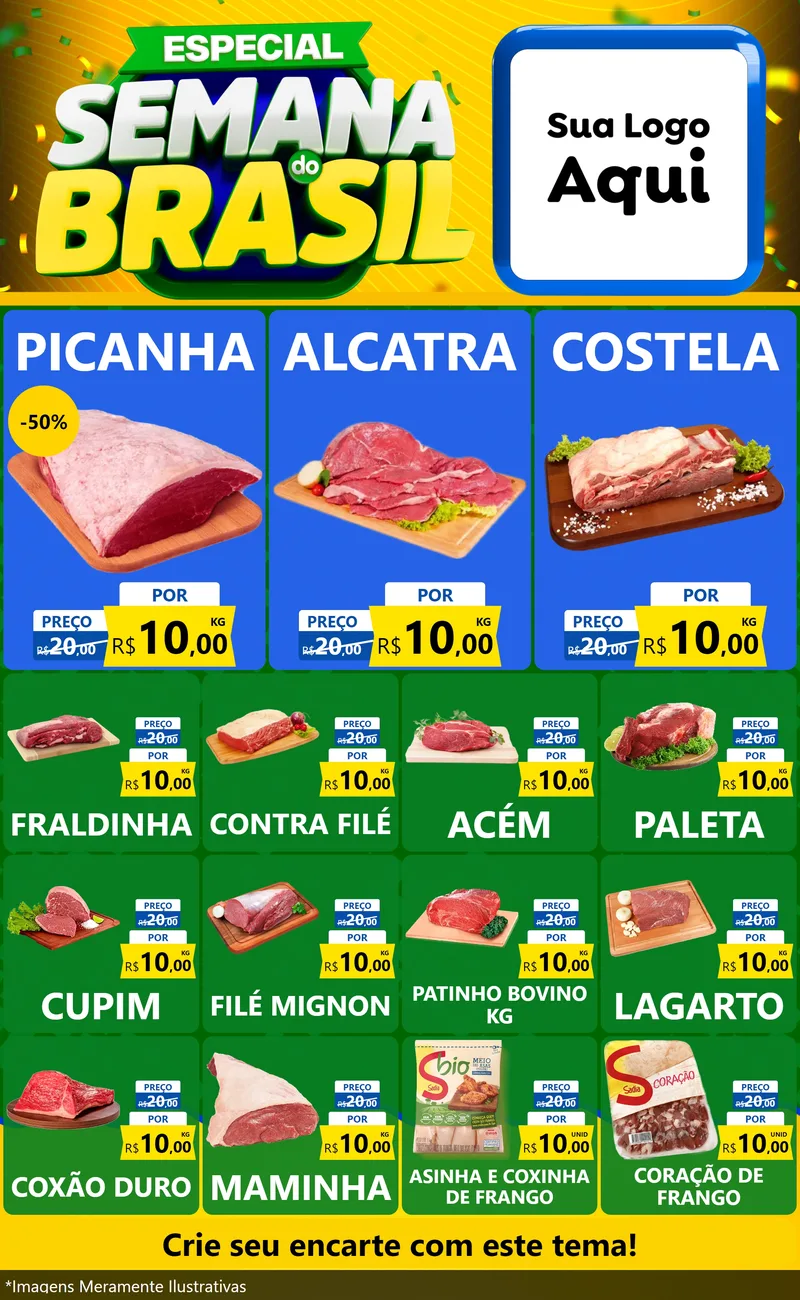 Modelo de Encarte para Encarte Grande com o tema Especial Semana do Brasil para Açougue