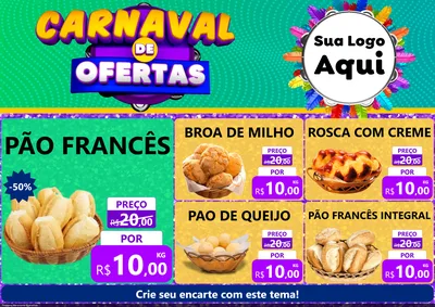 Modelo de Encarte para Encarte A4 Horizontal com o tema Carnaval de Ofertas para Padaria