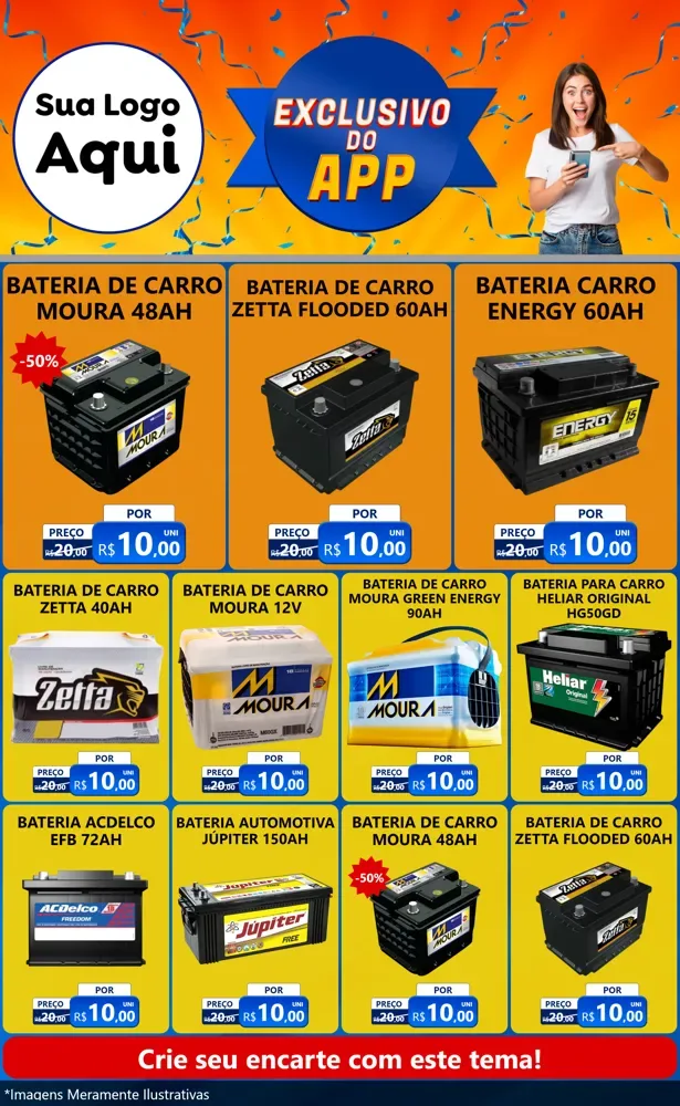 Modelo de Encarte para Encarte Grande com o tema Exclusivo do Aplicativo para Baterias Elétricas