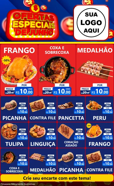 Modelo de Encarte para Encarte Grande com o tema Ofertas Especiais de Junho para Assados