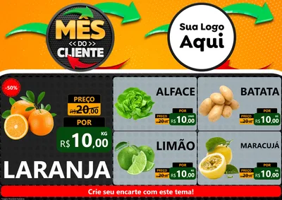 Modelo de Encarte para Encarte A4 Horizontal com o tema Mês do Cliente para Hortifrúti