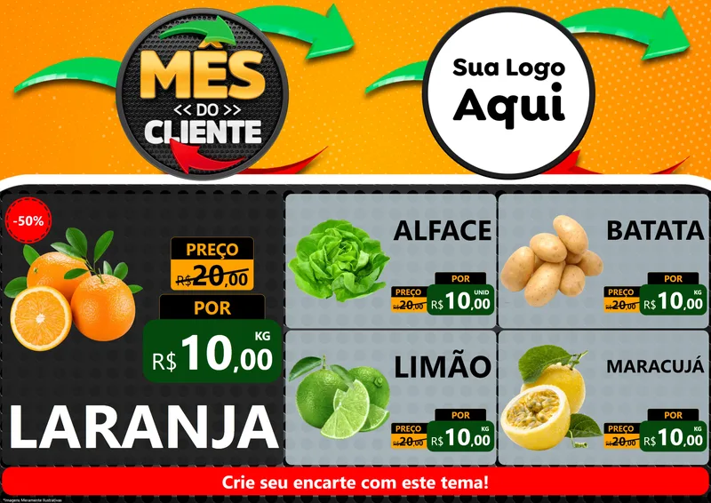 Modelo de Encarte para Encarte A4 Horizontal com o tema Mês do Cliente para Hortifrúti