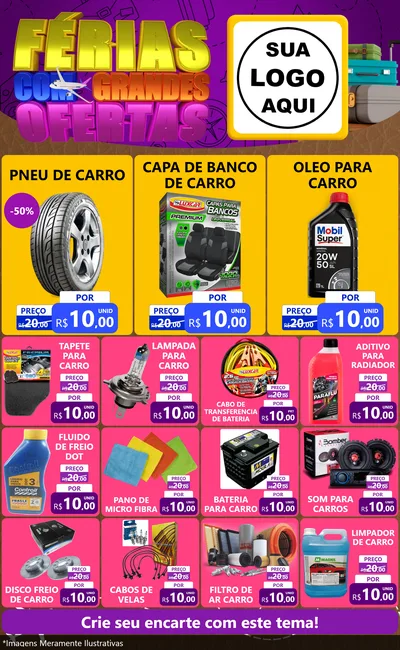 Modelo de Encarte para Encarte Grande com o tema Férias com Grandes Ofertas para Auto peças