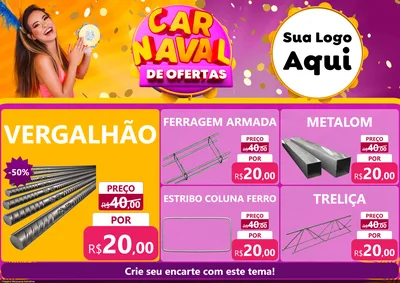 Modelo de Encarte para Encarte A4 Horizontal com o tema Carnaval de Ofertas para Ferragens