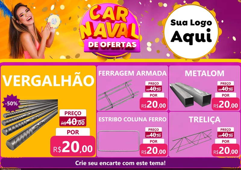 Modelo de Encarte para Encarte A4 Horizontal com o tema Carnaval de Ofertas para Ferragens