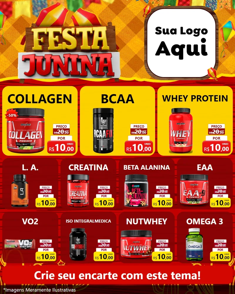 Modelo de Rede Social para Feed Instagram com o tema Festa Junina para Suplementos alimentares