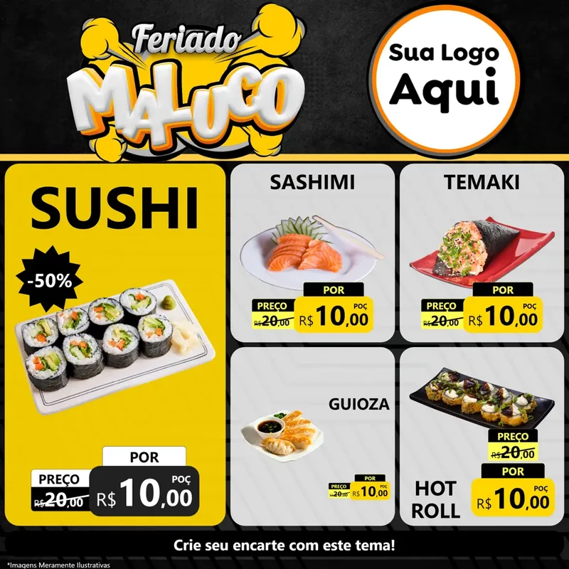 Modelo de Rede Social para Feed Facebook com o tema Feriado Maluco para Comida japonesa