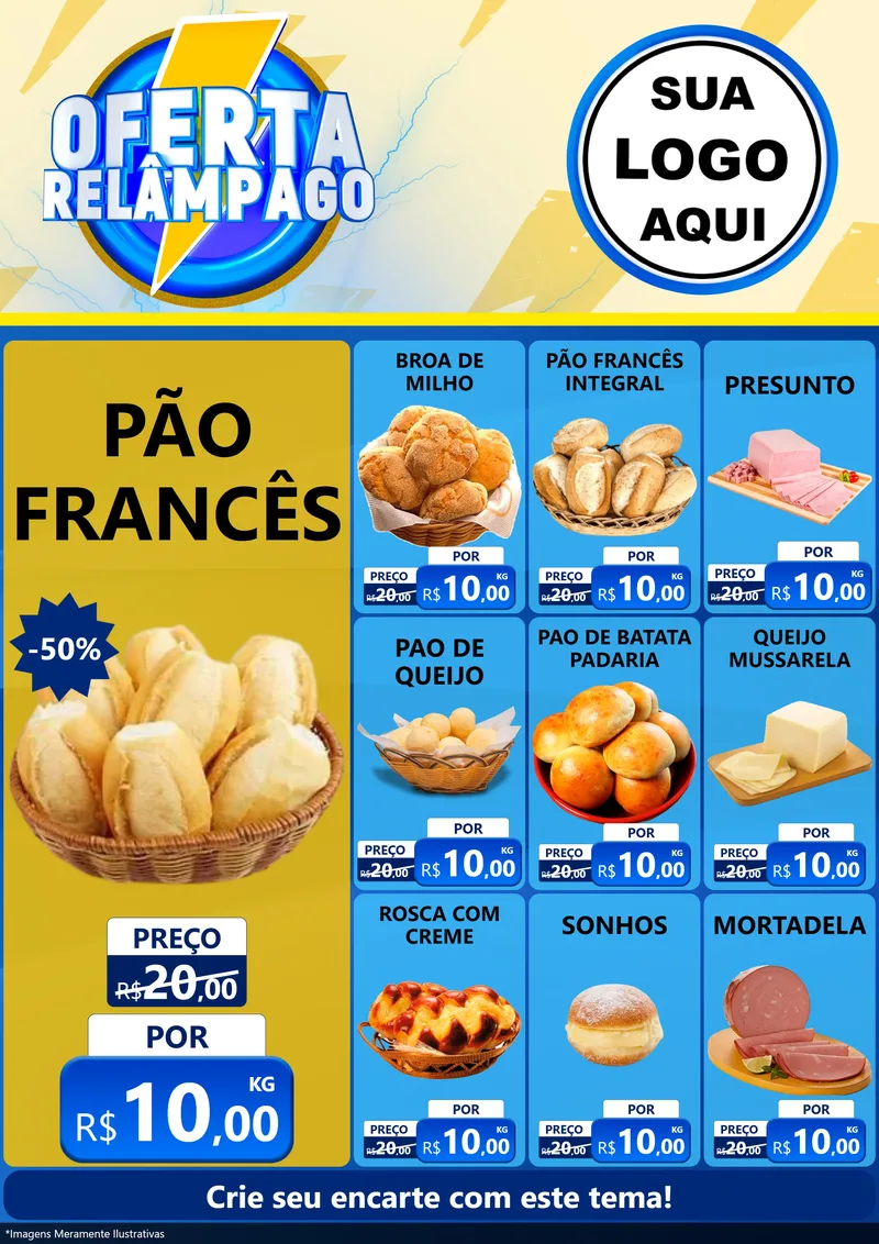 Modelo de Encarte para Encarte A4 Vertical com o tema Oferta Relâmpago para Padaria