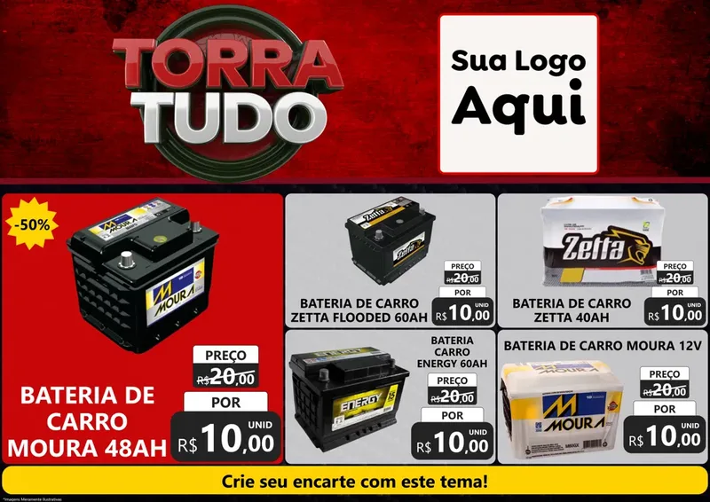 Modelo de Encarte para Encarte A4 Horizontal com o tema Torra Tudo para Baterias Elétricas