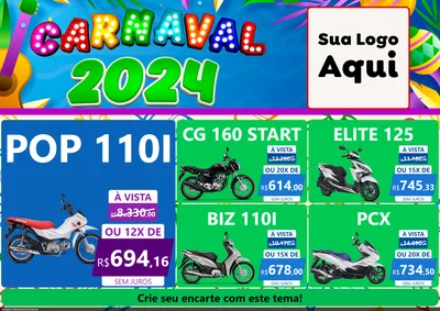 Modelo de Encarte para Encarte A4 Horizontal com o tema Carnaval 2027 para Concessionaria de Motos