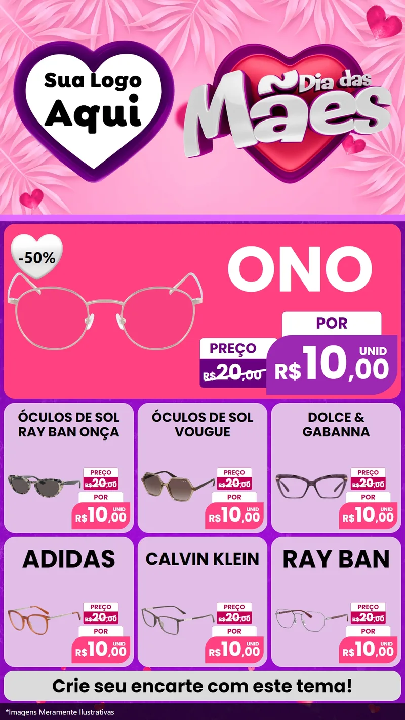 Modelo de Rede Social para Stories com o tema Dia das Mães para Óticas