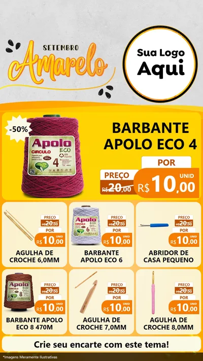 Modelo de Rede Social para Stories com o tema Setembro Amarelo para Armarinho e Aviamentos