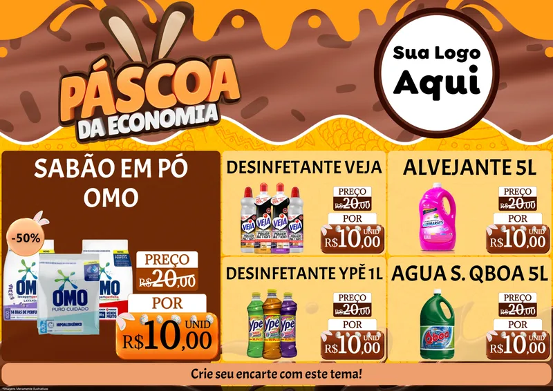 Modelo de Encarte para Encarte A4 Horizontal com o tema Páscoa da Economia para Produtos de Limpeza