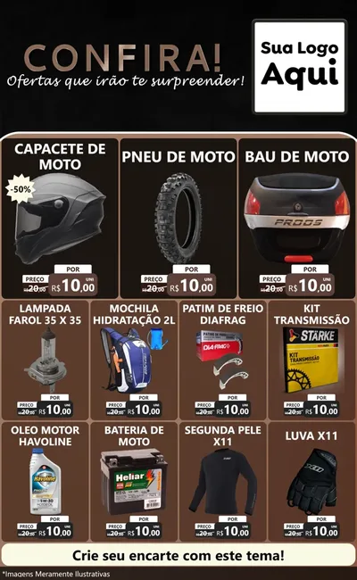 Modelo de Encarte para Encarte Grande com o tema Confira! Ofertas que irão te surpreender! para Moto peças